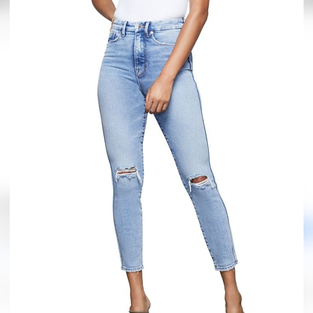 Good American Good Waist Crop Distressed Stretch Skinny Jeans